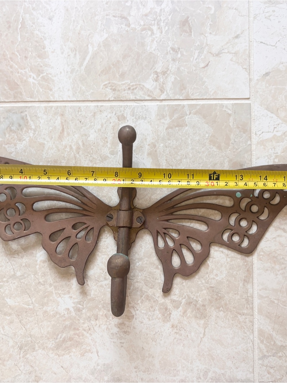 Vintage Large Brass Butterfly Decorative Wall Hook Old World Patina Metal - Picture 9 of 9